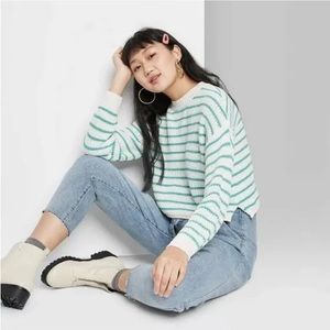 Wild Fable green and white crew neck sweater